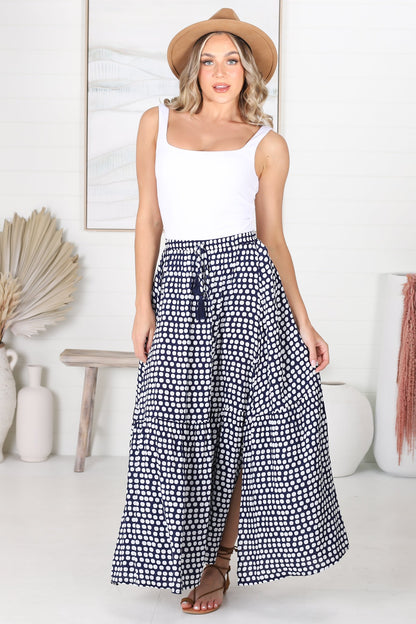 Maryanne Maxi Skirt - High Waisted Skirt with Front Splits in Navy