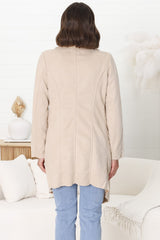 Devenish Jacket - Faux Fur Lined Suede-Like Waterfall Jacket in Beige