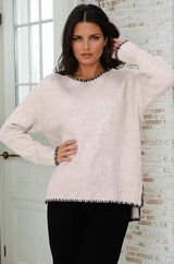 Kindra Jumper - Crew Neck Pull Over with Contrast Stitching in Oat Marle