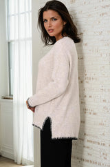 Kindra Jumper - Crew Neck Pull Over with Contrast Stitching in Oat Marle