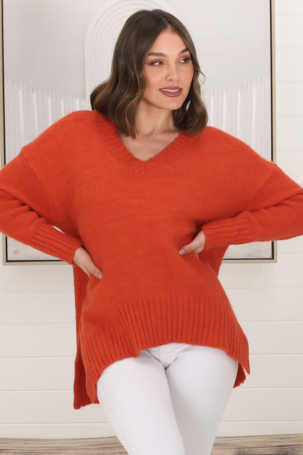 Jonas Jumper - Relaxed High-Low Jumper With Seam Splits In Orange