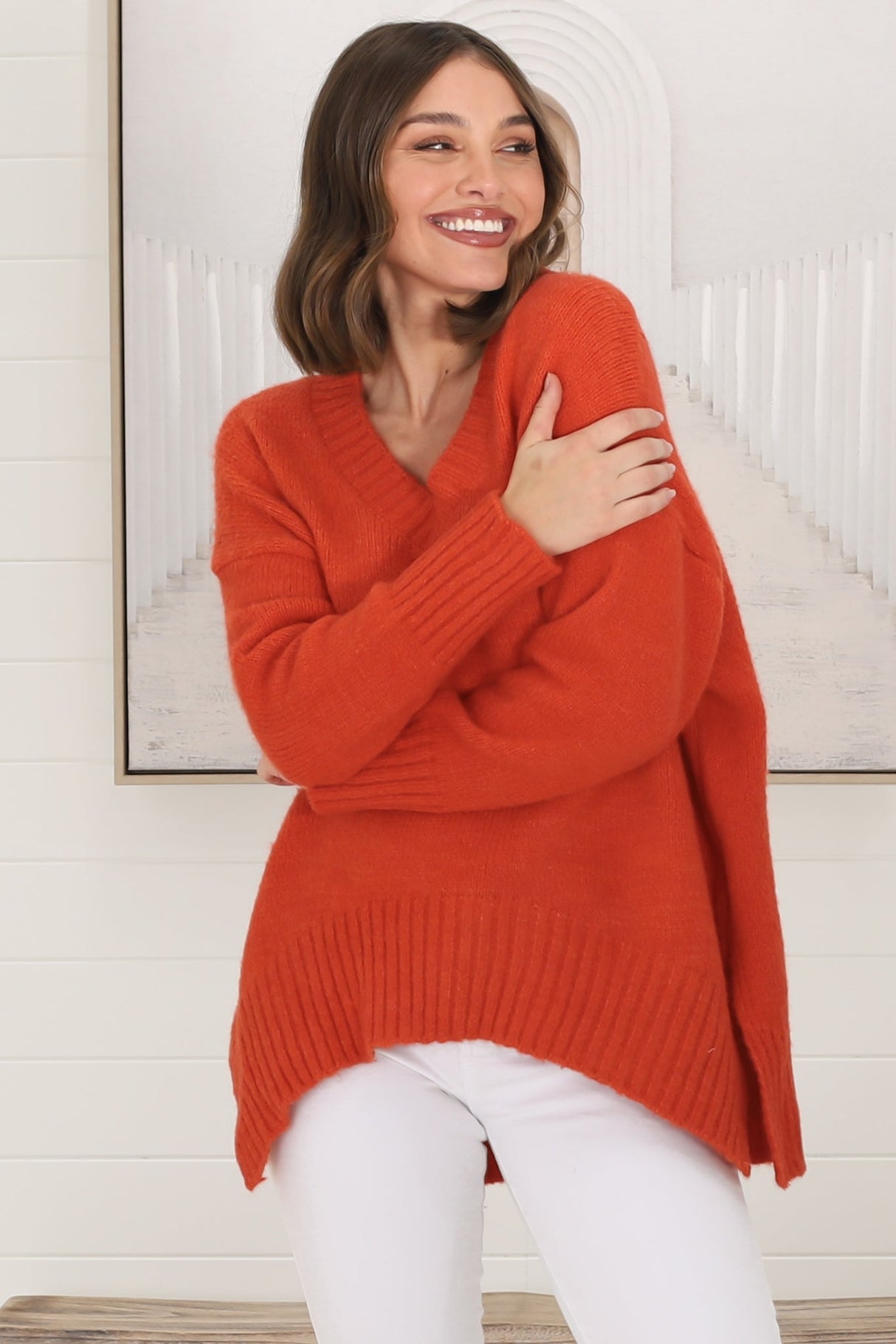 Jonas Jumper - Relaxed High-Low Jumper With Seam Splits In Orange