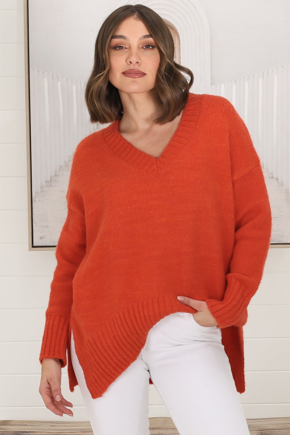 Jonas Jumper - Relaxed High-Low Jumper With Seam Splits In Orange