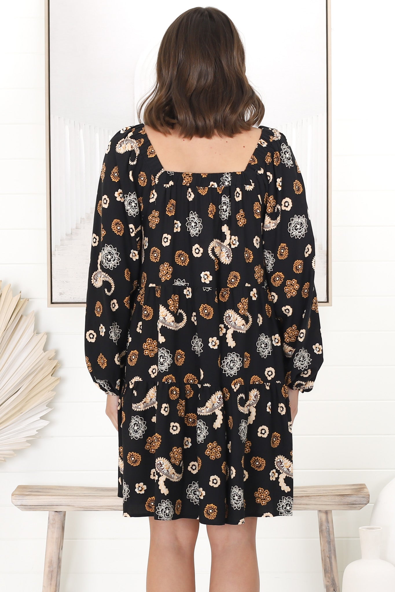 Finnie Mini Dress - On or Off Shoulder Long Sleeve Smock Dress in Paisley Print