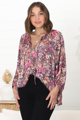 Marietta Top - Pull Over Plisse Blouse with Gold Tinsel Threading in Leya Print