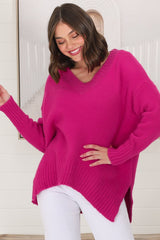 Jonas Jumper - Relaxed High-Low Jumper With Seam Splits In Hot Pink