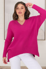 Jonas Jumper - Relaxed High-Low Jumper With Seam Splits In Hot Pink