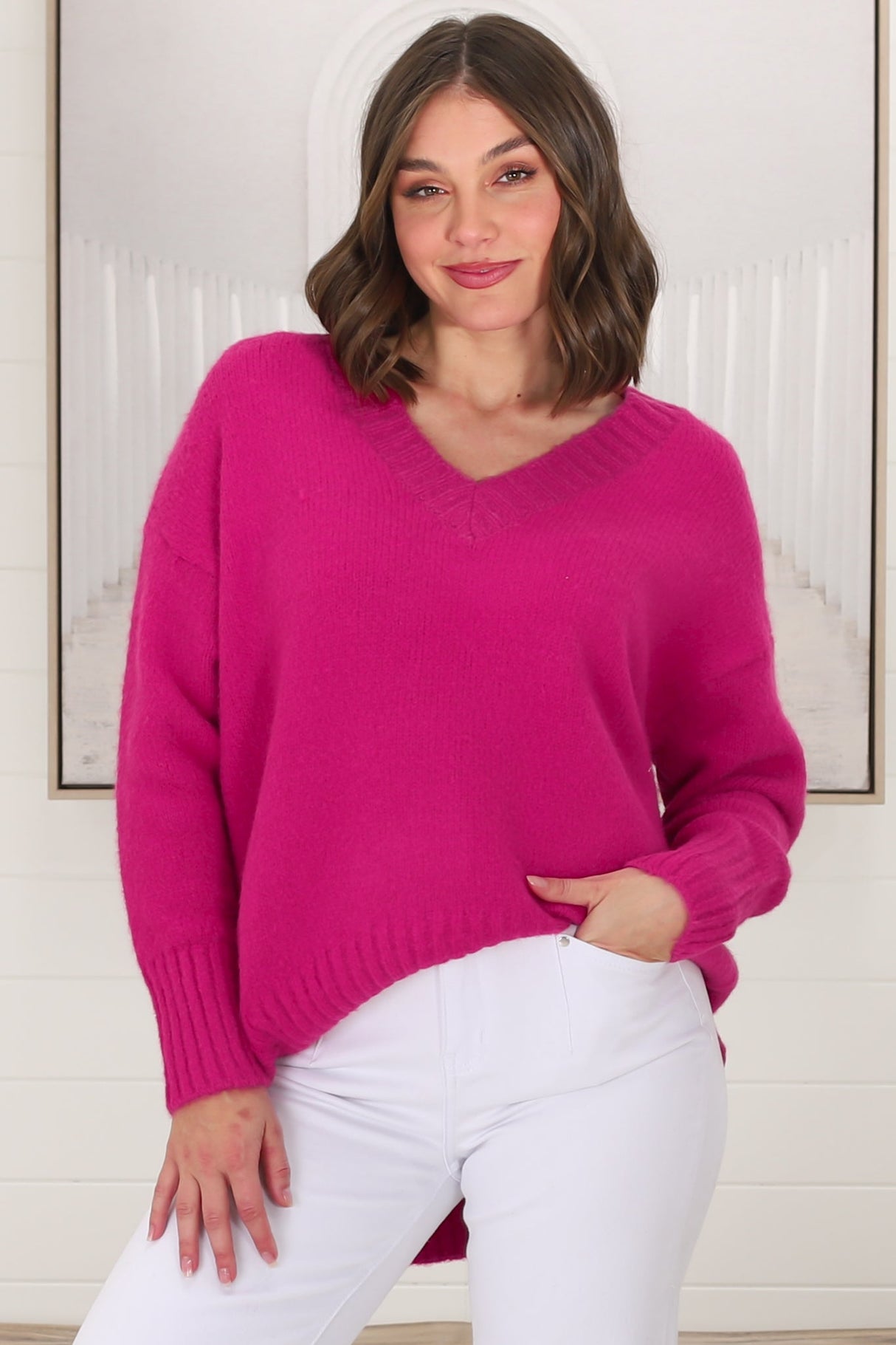 Jonas Jumper - Relaxed High-Low Jumper With Seam Splits In Hot Pink