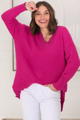 Jonas Jumper - Relaxed High-Low Jumper With Seam Splits In Hot Pink