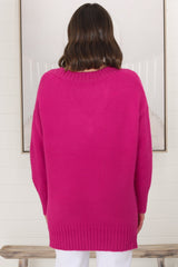 Jonas Jumper - Relaxed High-Low Jumper With Seam Splits In Hot Pink