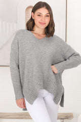 Jonas Jumper - Relaxed High-Low Jumper With Seam Splits In Grey