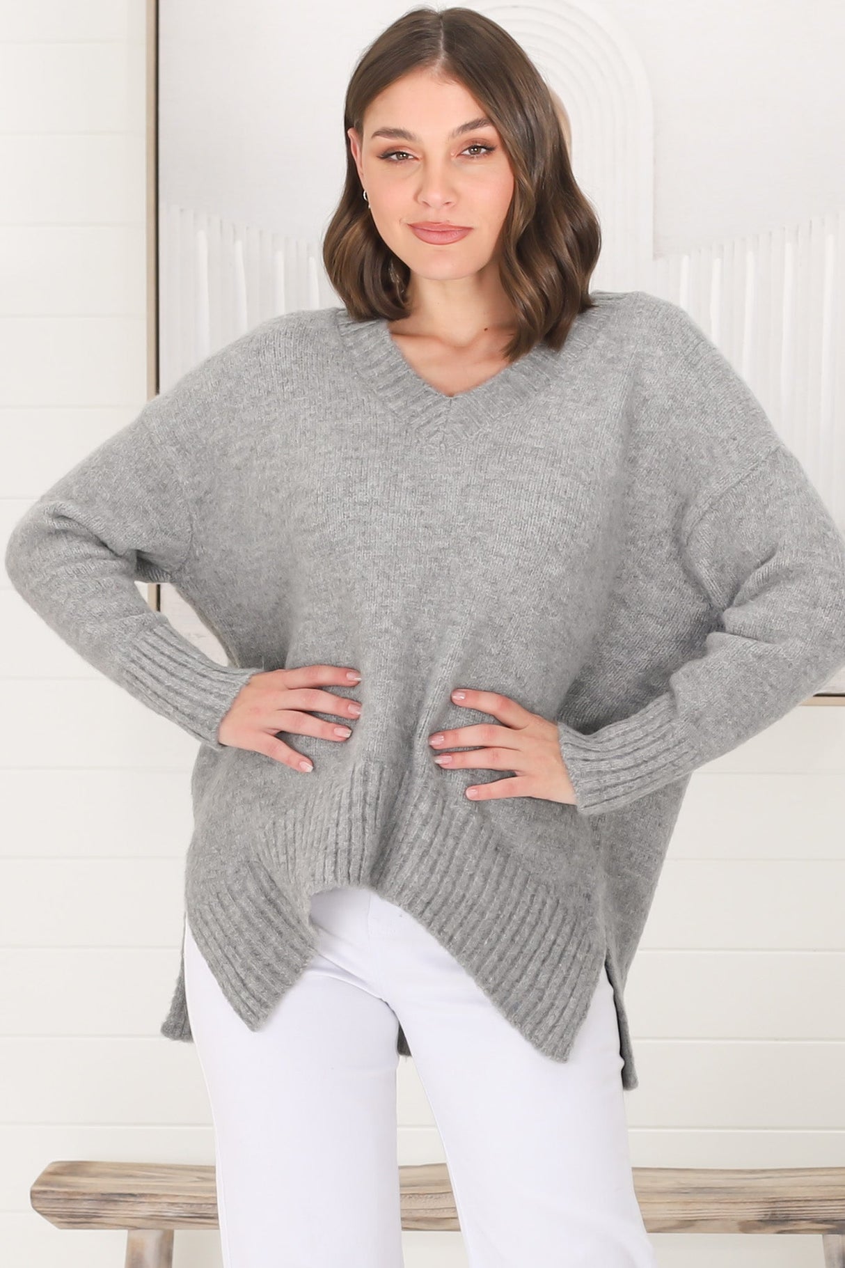 Jonas Jumper - Relaxed High-Low Jumper With Seam Splits In Grey