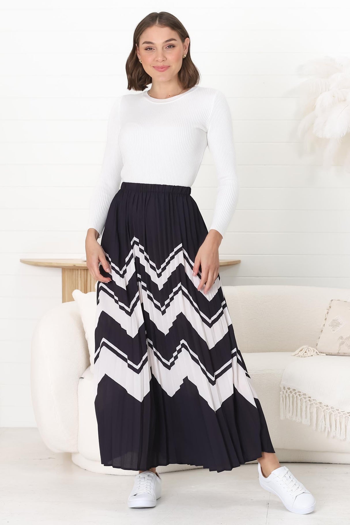 Ayla Maxi Skirt - High Waisted Plisse Skirt in Navy