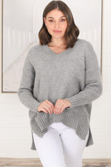 Jonas Jumper - Relaxed High-Low Jumper With Seam Splits In Grey