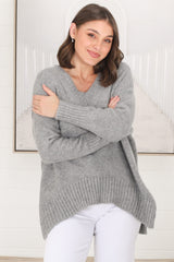 Jonas Jumper - Relaxed High-Low Jumper With Seam Splits In Grey