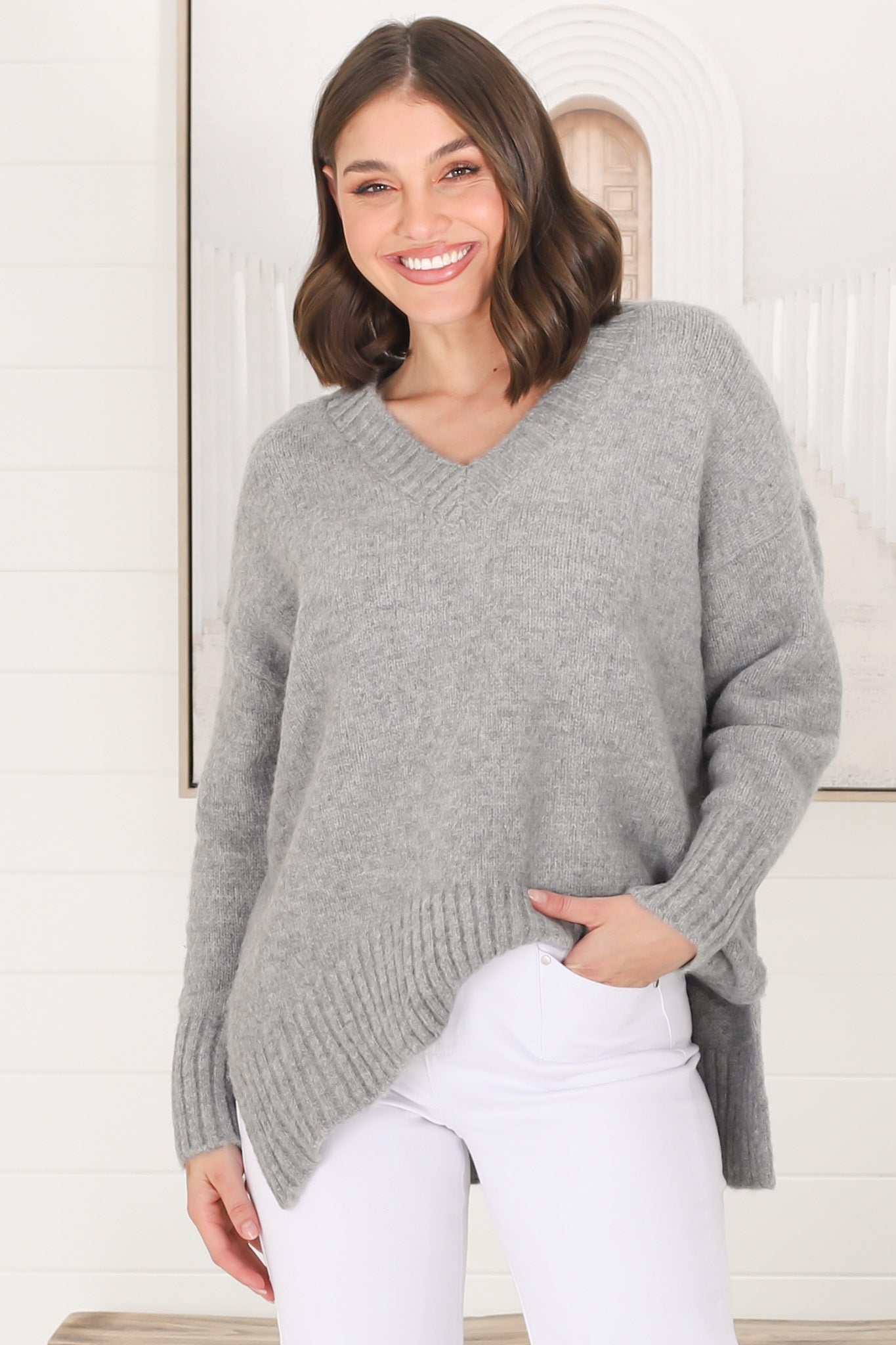 Jonas Jumper - Relaxed High-Low Jumper With Seam Splits In Grey