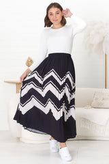 Ayla Maxi Skirt - High Waisted Plisse Skirt in Navy