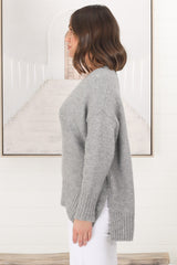 Jonas Jumper - Relaxed High-Low Jumper With Seam Splits In Grey