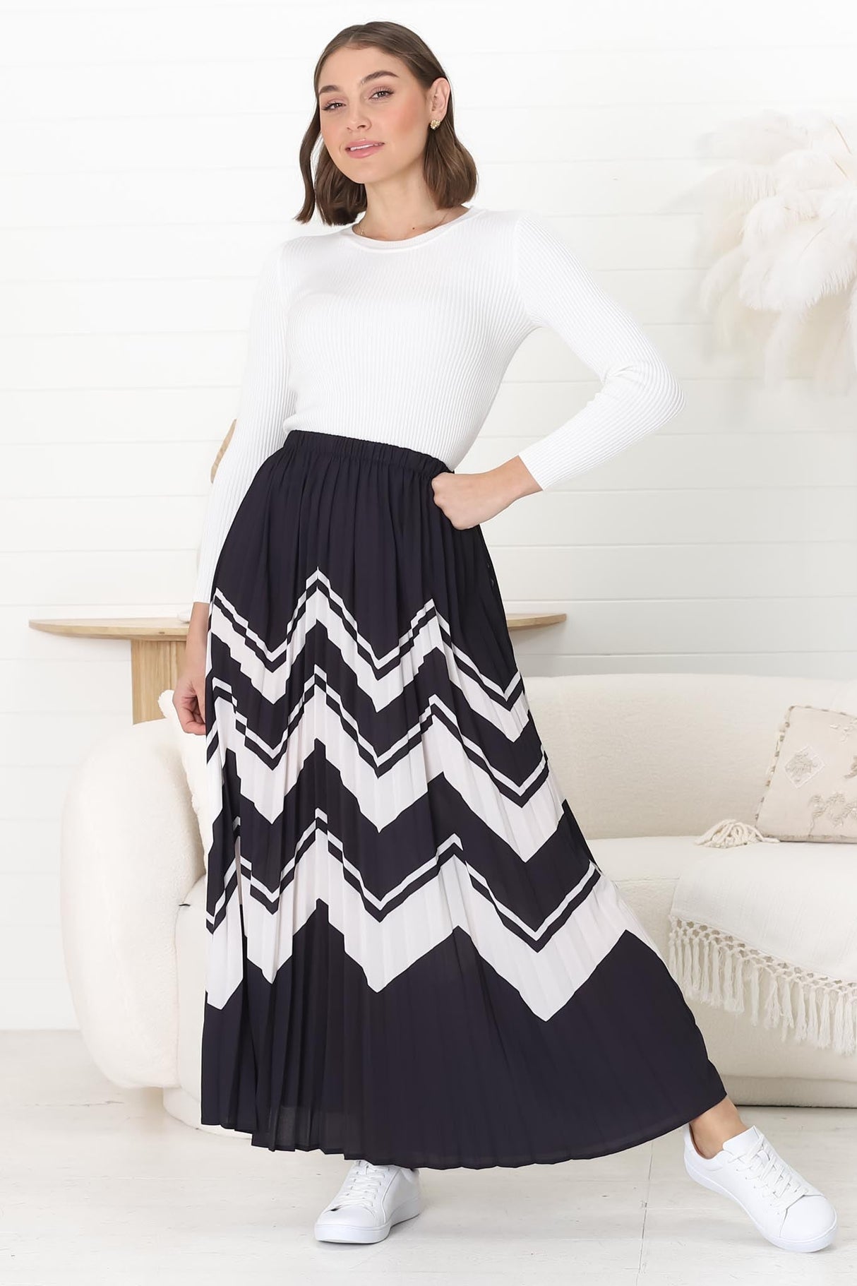 Ayla Maxi Skirt - High Waisted Plisse Skirt in Navy