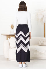 Ayla Maxi Skirt - High Waisted Plisse Skirt in Navy