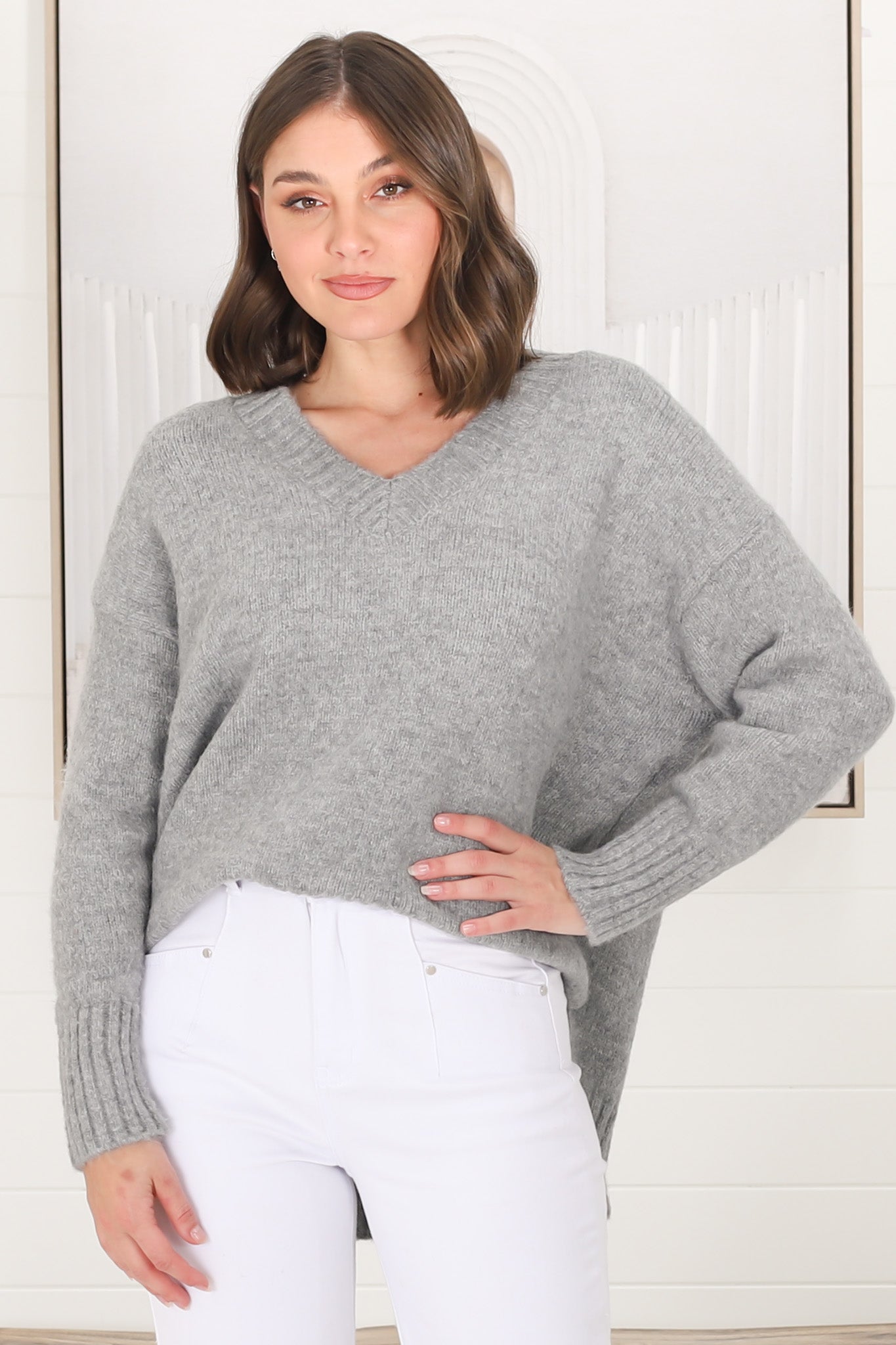 Jonas Jumper - Relaxed High-Low Jumper With Seam Splits In Grey