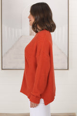 Taytum Jumper - Ribbed Pattern Detail Pull Over Knit Jumper in Orange