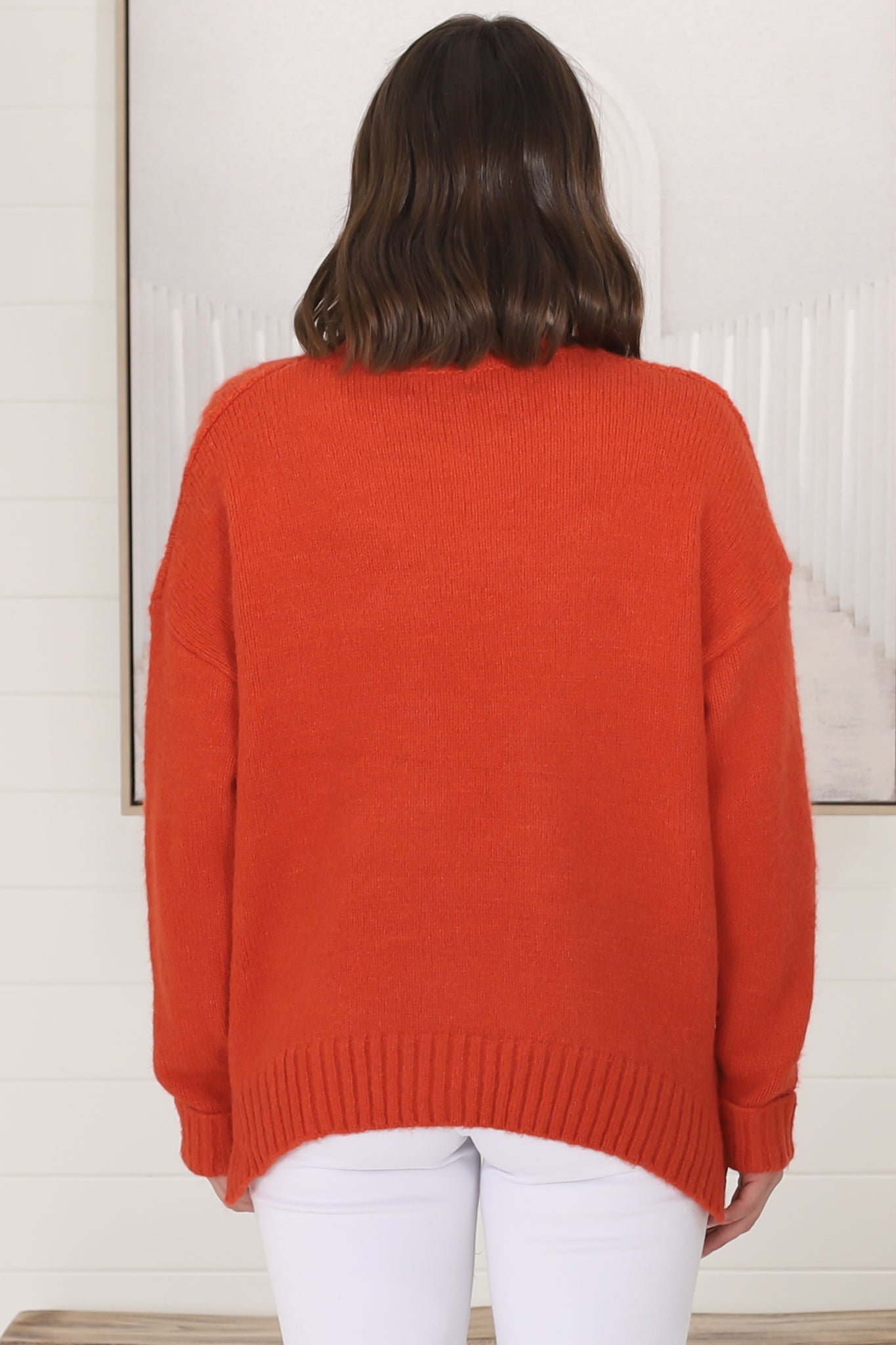 Taytum Jumper - Ribbed Pattern Detail Pull Over Knit Jumper in Orange