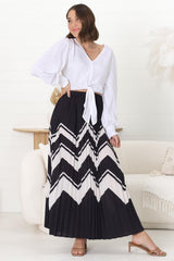 Ayla Maxi Skirt - High Waisted Plisse Skirt in Navy