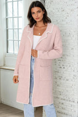 Kinny Cardigan - Collared Contrast Stitching Cardigan in Pink