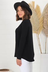 Cecile Top - Zipper Detail V Neck Top in Black