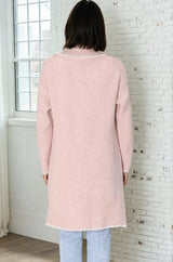 Kinny Cardigan - Collared Contrast Stitching Cardigan in Pink