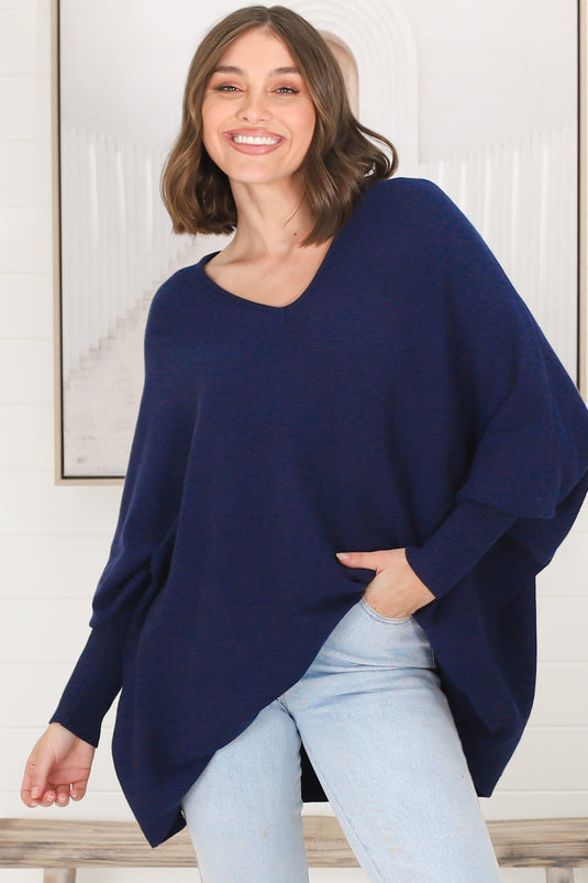 Pier Jumper - Oversized Batwing Knit Jumper in Navy