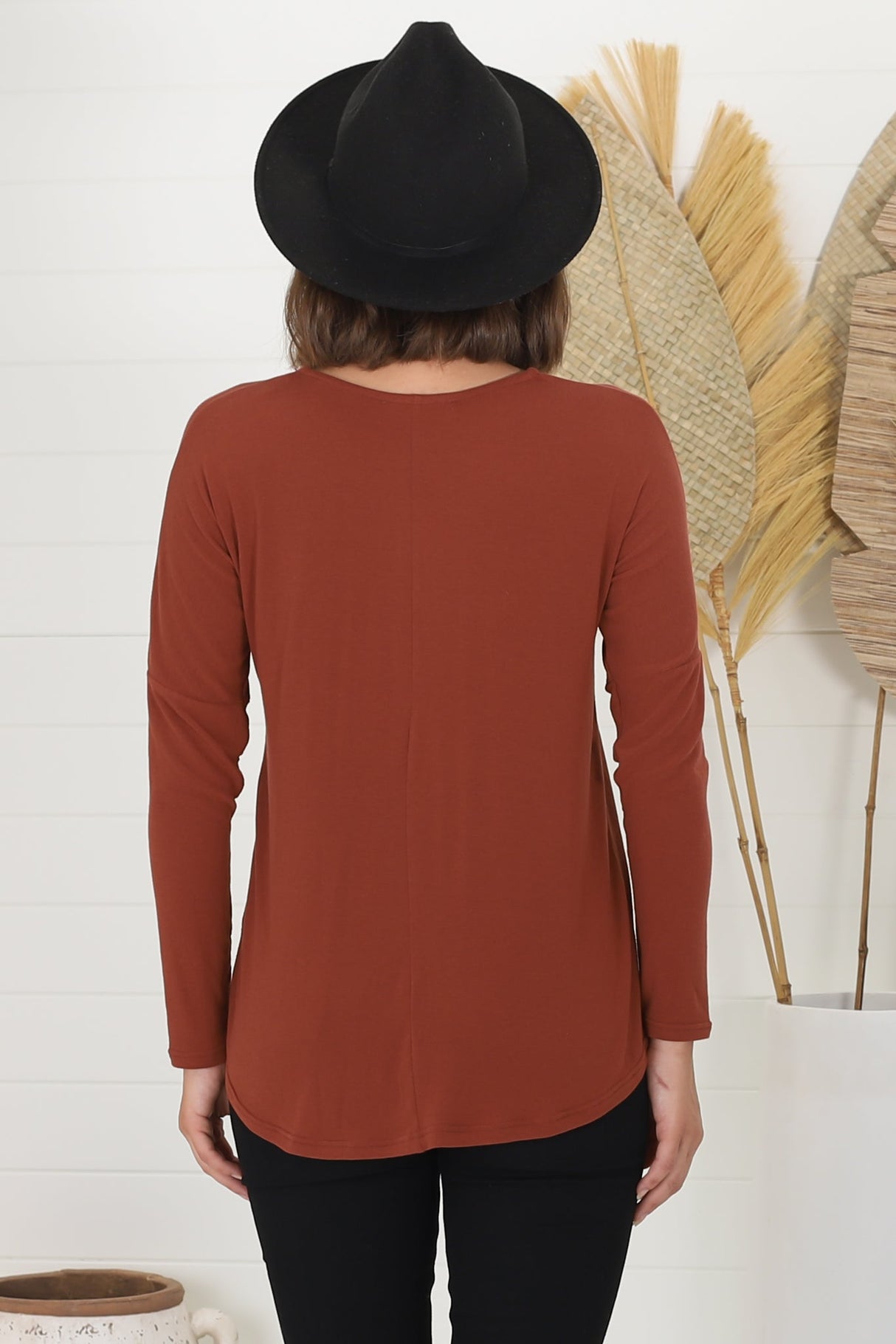 Cecile Top - Zipper Detail V Neck Top in Rust