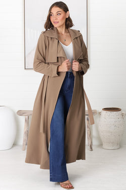 Belmore Trench Coat - Cinched Waist with Tie Coat in Taupe