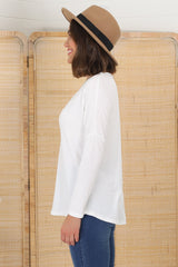 Cecile Top - Zipper Detail V Neck Top in White