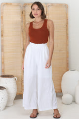 Crawley Linen Pants - Paper Bag High Waisted Pants in White