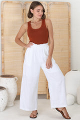 Crawley Linen Pants - Paper Bag High Waisted Pants in White