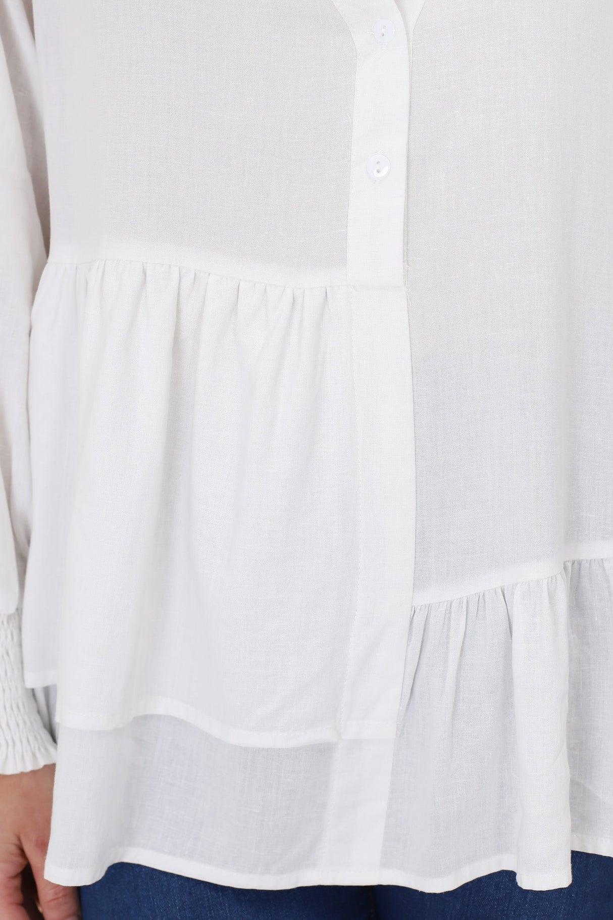 Nell Linen Top - A-Symmetric Detailed Button Down Shirt in White