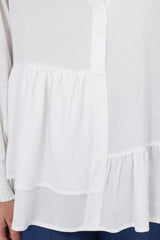 Nell Linen Top - A-Symmetric Detailed Button Down Shirt in White