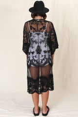 Haylo Kimono - Floral Lace Kimono with Scallop Hemline in Black