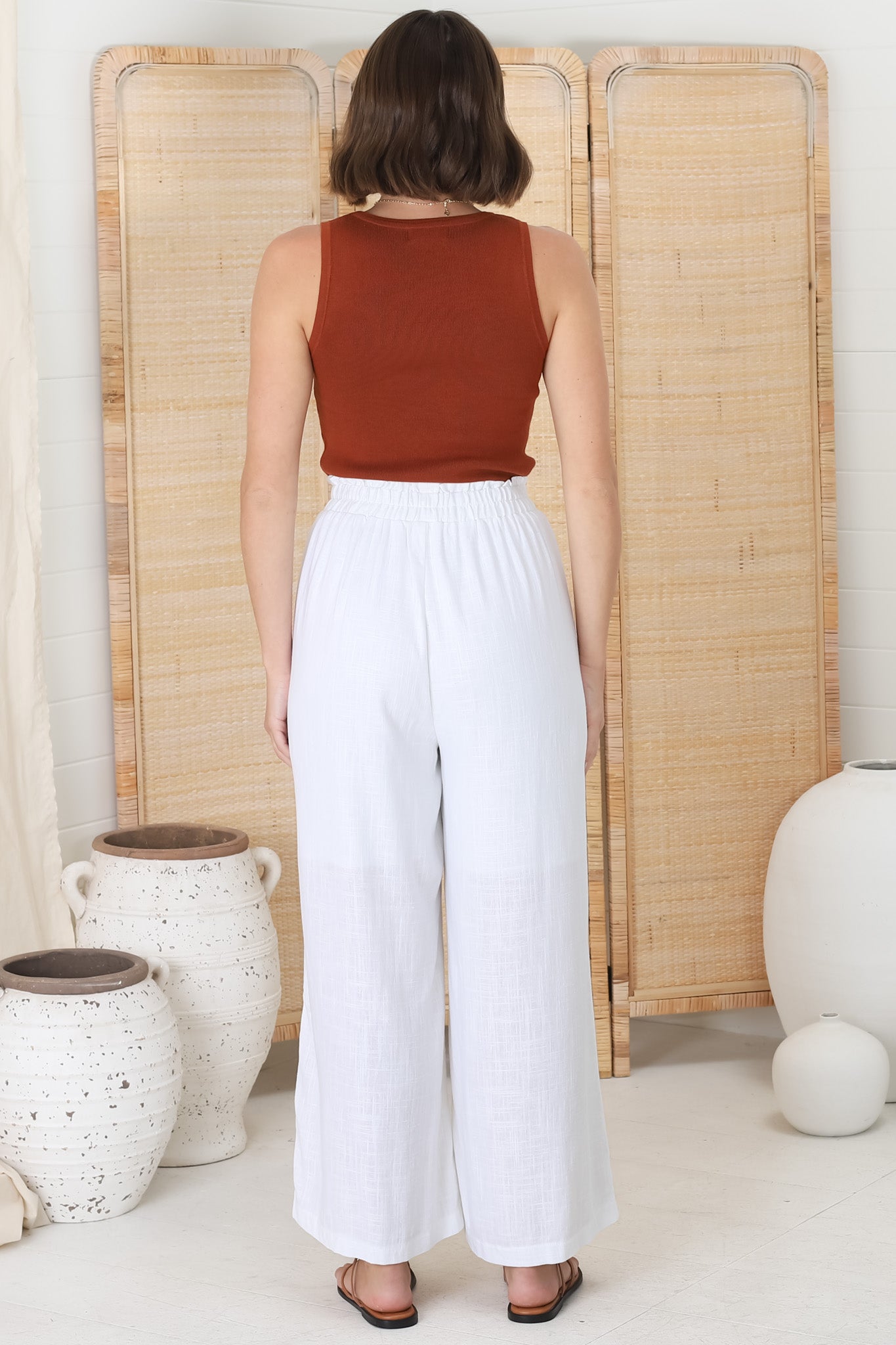 Crawley Linen Pants - Paperbag High Waisted Pants in White