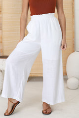 Crawley Linen Pants - Paper Bag High Waisted Pants in White