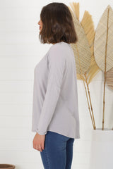 Cecile Top - Zipper Detail V Neck Top in Grey