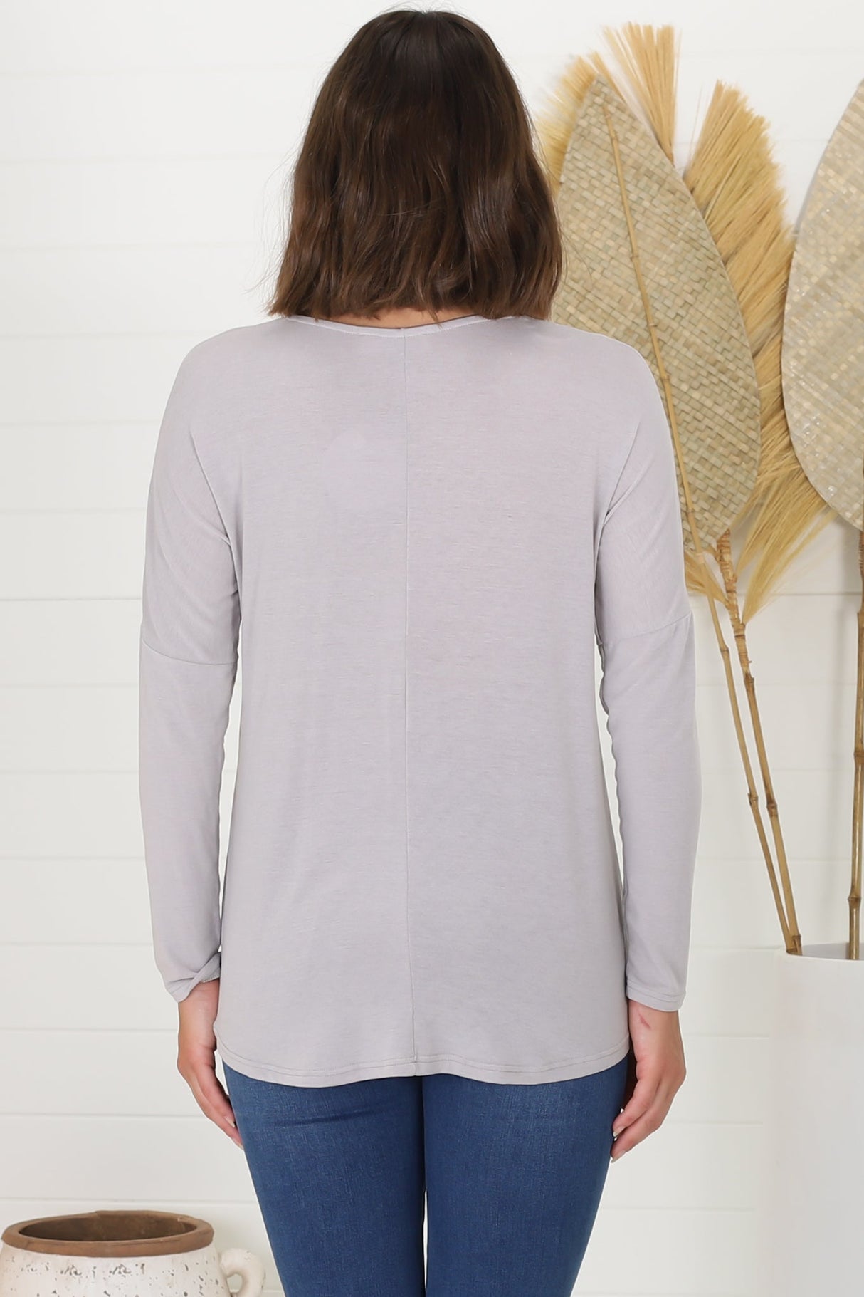 Cecile Top - Zipper Detail V Neck Top in Grey