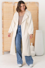 Blaze Denim Coat - Balloon Sleeve Wrap Trench Coat in Ecru