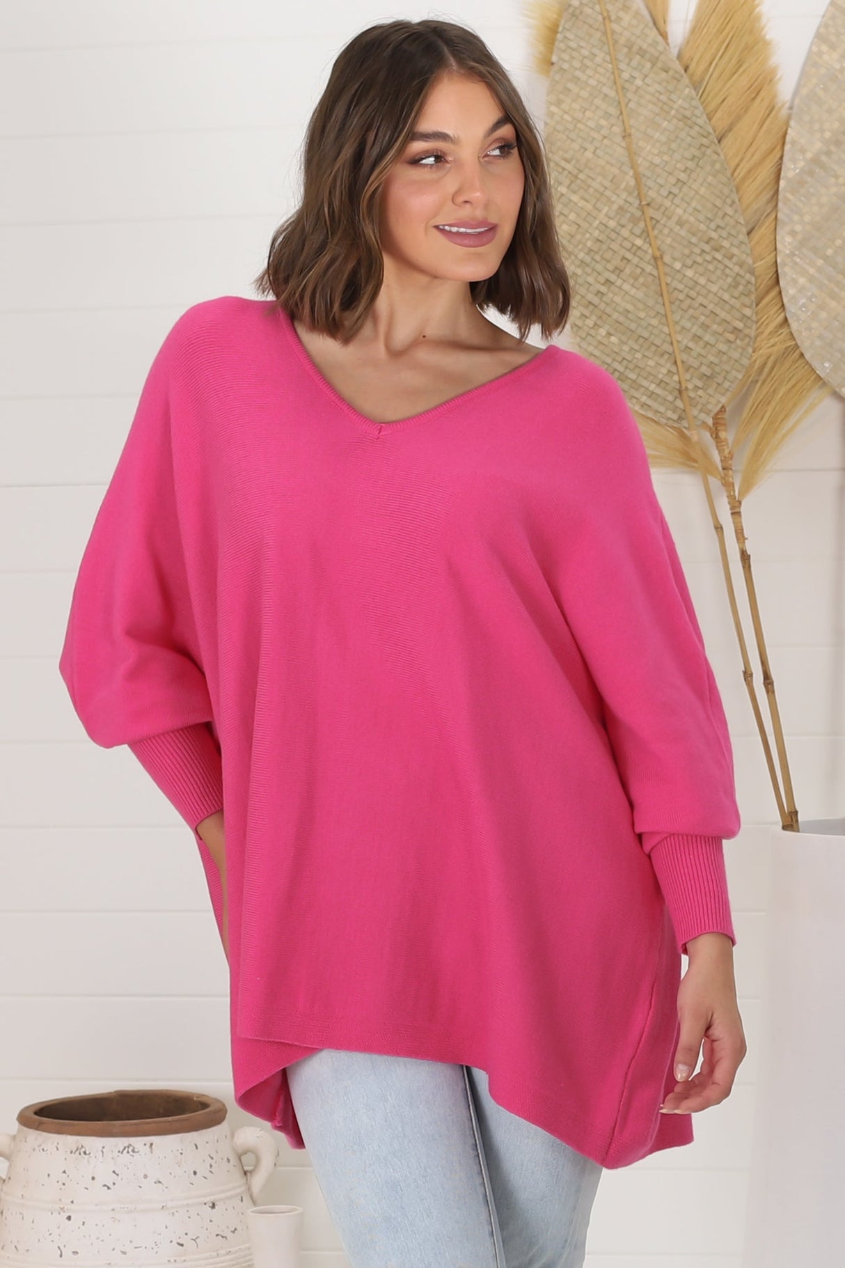 Pier Jumper - Oversized Batwing Knit Jumper in Hot Pink