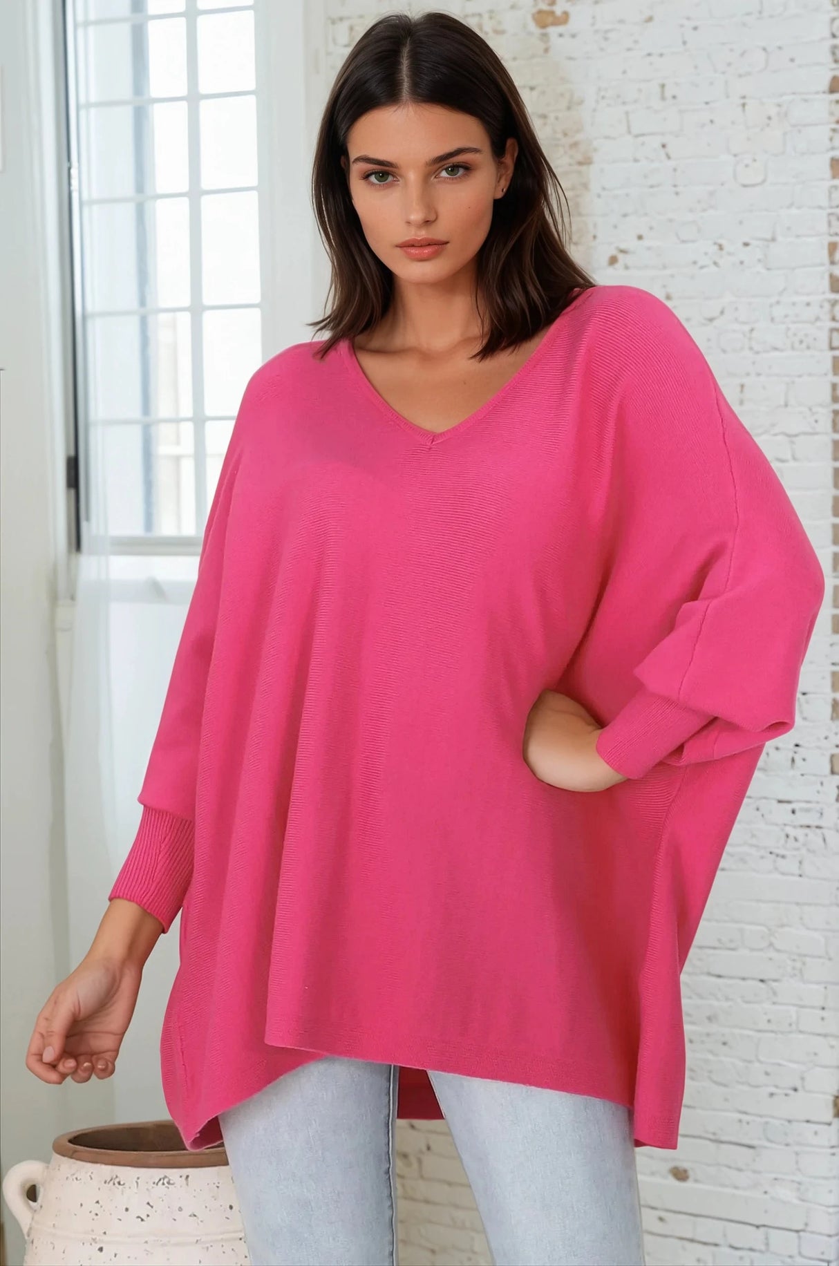 Pier Jumper - Oversized Batwing Knit Jumper in Hot Pink