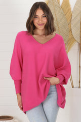 Pier Jumper - Oversized Batwing Knit Jumper in Hot Pink