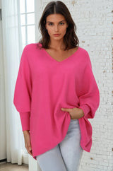 Pier Jumper - Oversized Batwing Knit Jumper in Hot Pink