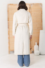 Blaze Denim Coat - Balloon Sleeve Wrap Trench Coat in Ecru